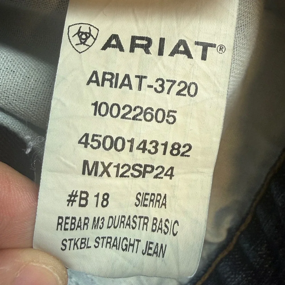 Ariat Rebar M3 Loose Straight Mens 34x32 Blue DuraStretch Stackable Work Jeans